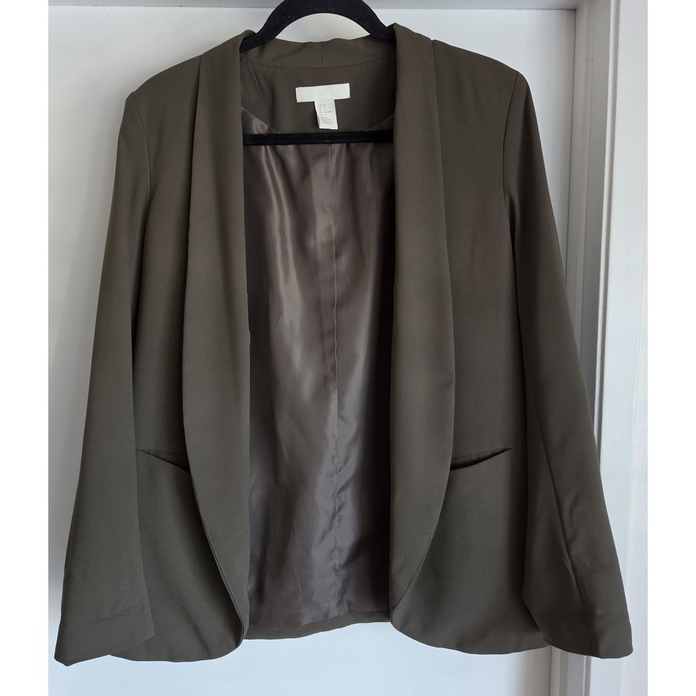 H&M Blazer Size 6 Women Olive Green Solid Casual Long Sleeve Jacket Coat